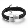 Link Chain Men Anchor Leather Bracelet Link Mtilayer Cuff Wrapped Rope Wristband Black Cord Wrist Band Bangle Jewelry M Dhseller2010 Dh2Qm