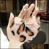 Key Rings Fashion Leopard Pompoms Key Rings Fluffy Faux Fur Colorf Plush Kaychain Pendant For Girls Women Charm Car Keyfobs Holder Dr Dhmxn