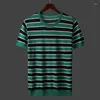 Męskie koszule Summer męski Slim Casual Tee Shirt Men Korean Fashion Striped krótkie koszulki z krótkim rękawem O Kniste Ice Silk Top B16