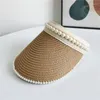 Cappelli a tesa larga Decorazione di perle alla moda regolabile per berretto da spiaggia da sole Cappello da protezione solare da donna con visiera superiore vuota unisex