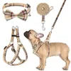 Hundehalsbänder, Leinen, Geschirr mit Leine und Fliege, Halsband-Set, beige kariert, für Welpen, ausbruchsicher, verstellbar, keine Pl-Weste für Out Sports2010 Amg9E