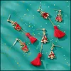 Dangle Chandelier Christmas Earrings Holiday Ornaments Set Gifts For Female Girls Thanksgiving Snowman Snowflakes Deer Santa Claus Dhzfy