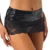 Jupes Femmes Dentelle Transparente Patchwork En Cuir Verni Mini-Jupe Taille Basse Ceinture Élastique Jupe Pour La Performance De Danse En Club