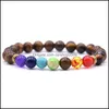 Brins de perles 7 Chakra Planet Bracelet de perles de pierres précieuses Hommes Mme Fusion Bracelet de diffusion d'huile de roche Perles de yoga Élastique Réglable Couleur D Dhnoi