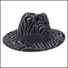 Stingy Brim Hats Zebra Stripe Jazz Cap Women Men Wide Brim Hats Formal Hat Man Panama Woman Felt Fedora Caps Mens Trilby Winter Fashi Dhsce