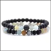 Perlenstränge Zwei Set Armbänder 8 mm Edelsteinperlen Herren und Damen Relief Yoga Verstellbares Armband Angst Aromatherapie Essential O Dhdng