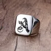 Anillo de sello con iniciales retro para hombre, 18 mm, sello pesado voluminoso, banda masculina, letras de acero inoxidable