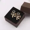 18K Gold Plated Luxury Brand Designers Double Letters Stud Long Eardrop Bowknot Geometric Famous Women Crystal Rhinestone Pearl Earring Wedding Party Jewerlry