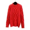 남자 스웨터 겨울 2021 새로운 거친 양모 따뜻한 풀오버 스웨터 손으로 짠 레트로 쿨 남자 스웨터 밝은 빨간 꼬인 패턴 스웨터 남자 t220906