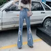 Jeans da donna Varofi jeans primaverili di grandi dimensioni da donna Pantaloni larghi dritti a vita alta da ragazza calda bowknot dietro pantaloni svasati T220825