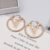 Simple 18K Gold Plated 925 Silver Luxury Brand Designers Round Letters Hoop Stud Geometric Famous Women Crystal Rhinestone Big Small Earring Wedding Party Jewerlry