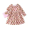 Mädchenkleider Mädchenkleid Weihnachten Frühling und Herbst Prinzessin Innocent Niedlicher Bärenkopf Cartoon-Muster Farbe Schleife Revers Langes Kleid 8T 220908