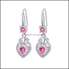Charm S925 Stamp Sier Earrings Heart Crown Charms Blue Pink White Zircon Earring Jewelry Shiny Crystal Tassel Hoops Pier DHSeller2010 DHK9E