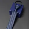 Bow bağları moda resmi 5cm sıska fermuar kravat markası yüksek kaliteli erkekler iş işi kravat klasik mavi çizgili boyun erkekler