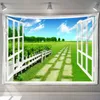 Tapices imitación ventana bosque paisaje pintura tapiz colgante de pared estilo bohemio mandala decoración del hogar