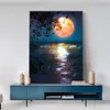 Schilderij Abstract Moon Lake Op Canvas Nordic Landschap Posters en Prints Wall Art Foto Voor Woonkamer Home Decoratie