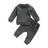 Kl￤der s￤tter 2st barn Autumn Tracksuit Solid Color Thick l￥nga ￤rmar Pullover Shirt Casual Pants For Little Boys Girls 0-24 m￥nader