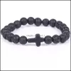 Brins de perles à la mode 8 mm pierre de lave noire perle turquoise brins croisés bracelet diffuseur d'huile essentielle perles volcaniques Dhseller2010 Dhrzg