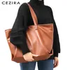 حقائب سهرة CEZIRA Fashion PU Leather حقيبة يد كبيرة للنساء عالية الجودة مغسولة نباتي كتف نسائي حقائب تسوق يومية