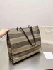 Totes Large Capacity Canvas Tote Bags Luxury Stripes Simple Handbag Leather Designer Female One-shoulder Shopping Adjustable Hand Strap 220302