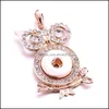 Pendant Necklaces Snap Button Jewelry Rhinestone Gold Sier Owl Shape Pendant Fit 18Mm Snaps Buttons Necklace For Women M Dhseller2010 Dh4Oo