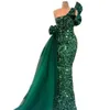 Sparkly Green Mermaid aftonklänningar One Axel paljetter Prom Dress Pageant Gown Custom Made Party Robes