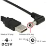 Computerkabels Zihan 100 cm USB 2.0 Een type man naar rechts schuine 90 graden 5,5 x 2,5 mm DC 5V Power Plug Barrel Connector Laadkabel