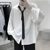 Camicie casual da uomo Camicie nere a maniche lunghe da uomo Camicette comode coreane Camicia monopetto allentata casual con cravatta 220908