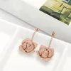 Bling S925 Zilveren Naald Rose Flower Dangle Drop Oorbellen Bruiloft Sieraden Vrouwen Gift