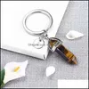 Keychains Fashion 26 Letter Key Rings Natural Stone Pendant Keychain Rose Quartz Stones Crystal Good Luck Chains Accesso Dhseller2010 Dhdiv