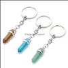 Keychains Natural Stone Crystal Key Rings Handtas Dange Holder Keychains zeshoekige kolom Pendum Amet Real Agates Tiger Dhseller2010 DH4IM