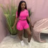 Kvinnors träningsdräkter Två stycken Shorts Set Women O Neck Crop Top och High midje kostym Fashion Print sexig Skinny Summer Sporty Tracksuit Set