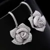 Bling S925 Silver Nål Rose Flower Dingle Drop örhängen Bröllopssmycken Kvinnor Present