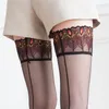 Frauen Socken Retro Pfau Muster Strümpfe Sexy Spitze Top Transparent Oberschenkel Hohe Silikon Halten Medien Dessous