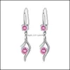 Charme S925 Timbre Sier Plaqué Cristal Charmes Rose Bleu Blanc Zircon Boucles D'oreilles Gland Crochet Type Femmes Bijoux De Mode Wedd Dhseller2010 Dhv0O