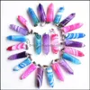 Charms Fashion Purple Pink Green Stripe Onyx Pillar Shape Charms Point Chakra Agate Stone Pendenti per collana Earrring Dhseller2010 Dhzas