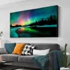 Pintando abstrato aurora cenário paisagem pintura a óleo reproduções em pôsteres de tela e impressão imagem de parede para sala de estar