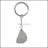 Keychains Natural Rough Stone Quartz Keychain Ring For Women Men Handbag Hangle Car Key Holder Mineral Keyring Jewelry D Dhseller2010 Dhxph