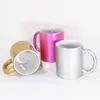 11oz Sublimation Pearlescent Glitter Ceramics Tassen Wärmeübertragung Blanker Becher mit Griff DIY Kaffeewasser Flasche US -Lager B6