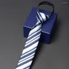 Bow bağları moda resmi 5cm sıska fermuar kravat markası yüksek kaliteli erkekler iş işi kravat klasik mavi çizgili boyun erkekler