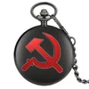Pocket horloges Black USSR Sovjet Sickle Hammer Style Quartz Watch ketting vintage hanger klok CCCP Rusland Emblem Communism Chain Gift