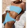 Damen Bademode Schwimmen Sexy One Shoulder Bikinis Bandeau Damen 2022 Gerippte Damen Badeanzüge Badeanzüge Solide Brasilianisches Biquini Set