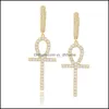 Слушая люстра Iced Циркон Ankh Cross Serging Gold Sier Color Micro Paved Bling Cz Stone Serving