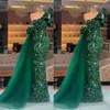 Sparkly Green Mermaid aftonklänningar One Axel paljetter Prom Dress Pageant Gown Custom Made Party Robes