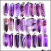 Charms Purple Pink Yellow Blue Stripe Agate Stone Pelare form Charms Point Chakra Pendants for Jewelry Making Drop Deli Dhseller2010 DHTHM