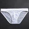 MUITOPANTES SEXY Mens See-through-through boxer Briefs listrados bolsa de malha de calcinha de roupas íntimas de lingerie respirável ultra-fino