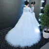 2023 Flower Girl Dresses Ball Gown Lace Appliques Beads lace up Kids Girls Pageant Dress Sweep Train Birthday Gown Custom Made
