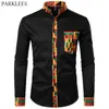 Chemises décontractées pour hommes Dashiki Africain Hommes Chemise Patchwork Poche Africaine Imprimer Chemise Hommes Ankara Style À Manches Longues Conception Col Hommes Chemises Habillées 220908