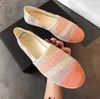 Kvinna Flats Canvas Skor Läder Lyx Keps Loafers Ren Handsömnad Lyx Topp Quilty Espadrilles