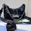 Designer nouveau 23ss Paillettes sous les bras sacs Crossbody Purse Marque de mode Trois Pièces Ensemble Shimmer Lettre Imprimer Bandoulière ronde lumière patch Femmes Sac À Main